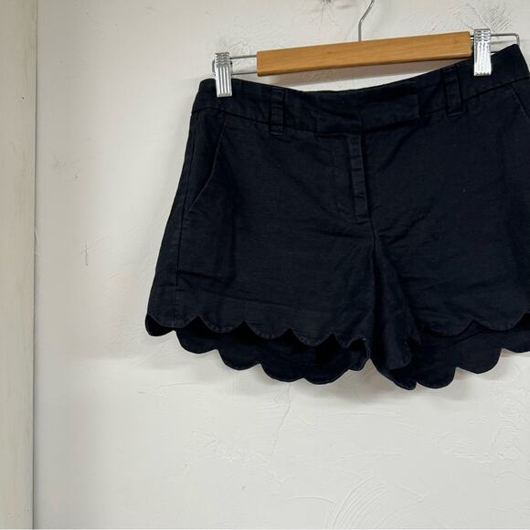 J Crew Black Linen Scalloped Hem Chino Shorts Dressy Shorts Womens 0 Preppy - Picture 2 of 9